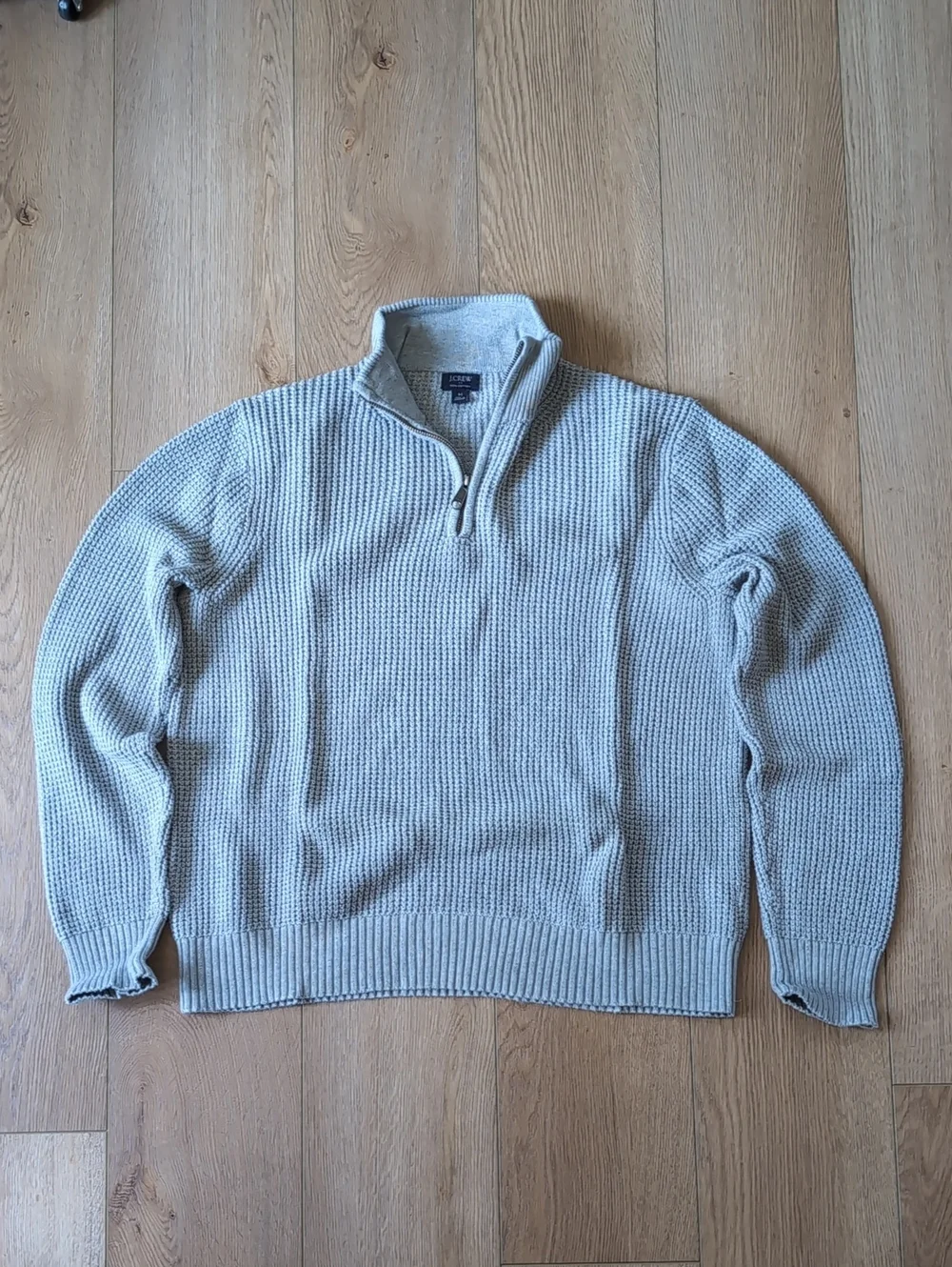 J. Crew Men's Light Gray Half-Zip Waffle Knit Sweater